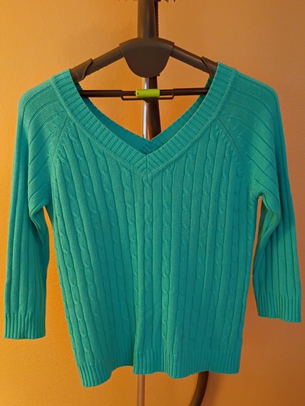 Faded Glory Teal V-Neck Cable Knit Sweater SIZE L 12/14